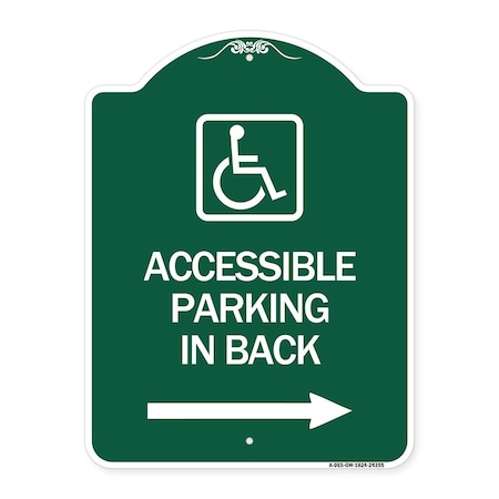 Signmission Accessible Parking on Right Arrow W/ Graphic, Green & White Aluminum Sign, 18" x 24", GW-1824-24355 A-DES-GW-1824-24355